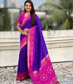 Violet color woven meenakari ikkat designer patola silk saree