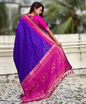 Violet woven meenakari ikkat patola silk blend saree 2