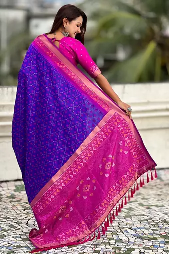 Violet woven meenakari ikkat patola silk blend saree