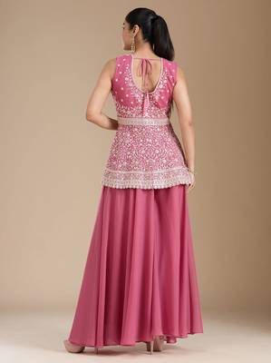 Pink color star georgette party wear  peplum sharara set 3