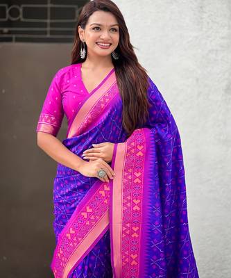 Violet woven meenakari ikkat patola silk blend saree 3