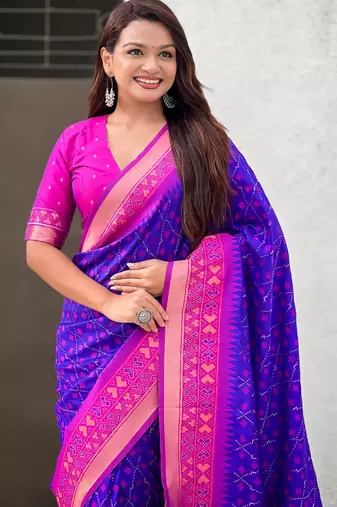 Violet woven meenakari ikkat patola silk blend saree