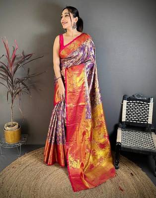 Purple Color Weaving  Zari Border art silk saree  1