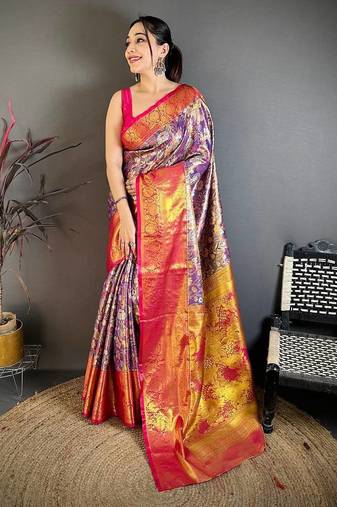 Purple Color Weaving  Zari Border silk saree 