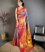 Purple Color Weaving  Zari Border silk saree 