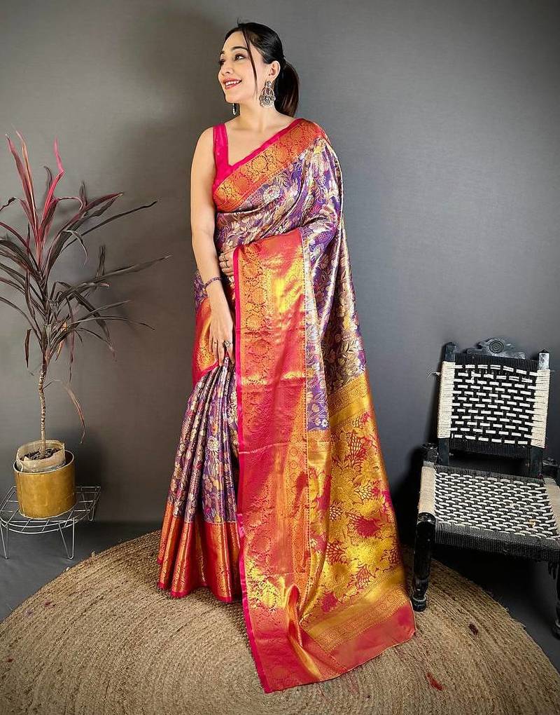 Purple Color Weaving  Zari Border silk saree 