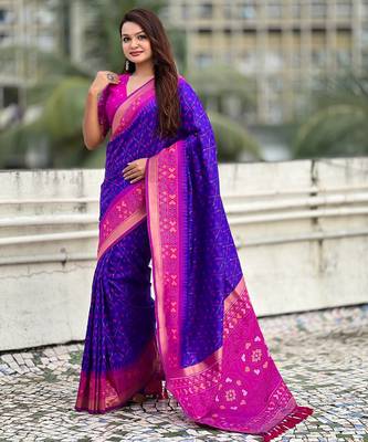 Violet woven meenakari ikkat patola silk blend saree 4