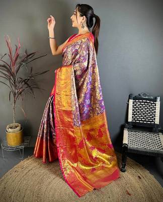 Purple Color Weaving  Zari Border art silk saree  2