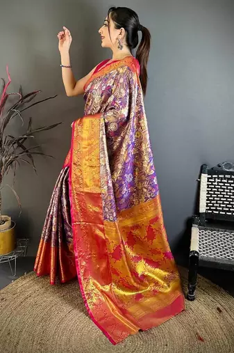 Purple Color Weaving  Zari Border art silk saree 