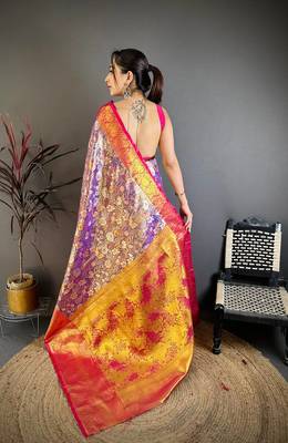 Purple Color Weaving  Zari Border art silk saree  3