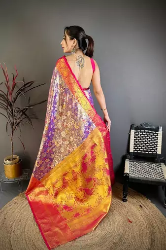 Purple Color Weaving  Zari Border art silk saree 