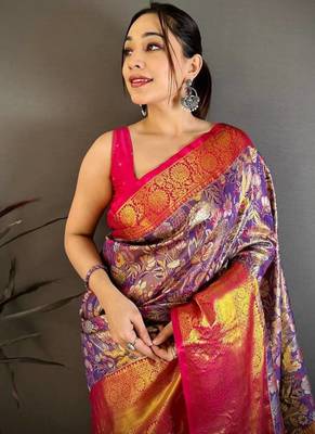 Purple Color Weaving  Zari Border art silk saree  4