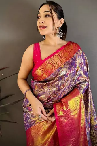 Purple Color Weaving  Zari Border art silk saree 