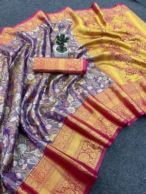 Purple Color Weaving  Zari Border art silk saree  5