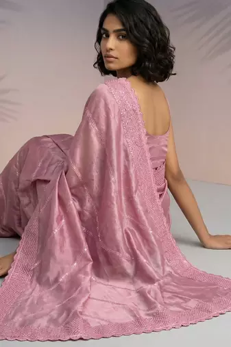 Coral rasberry silk blend embroidered girlie saree