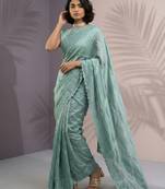 Green rasberry silk fabric beautiful embroidered girlie saree