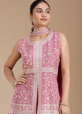 Pink color star georgette party wear  peplum sharara set 4