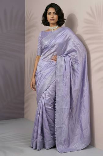 Lavender color rasberry silk fabric beautiful embroidered girlie saree