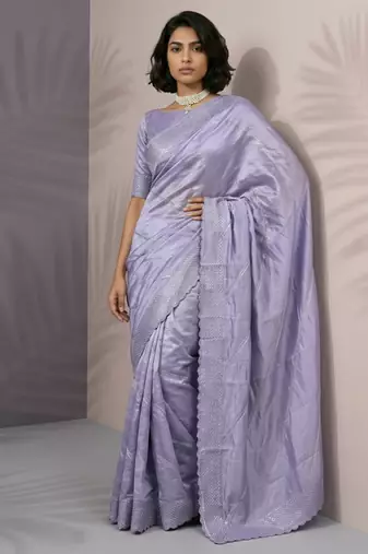 Lavender color rasberry silk fabric beautiful embroidered girlie saree