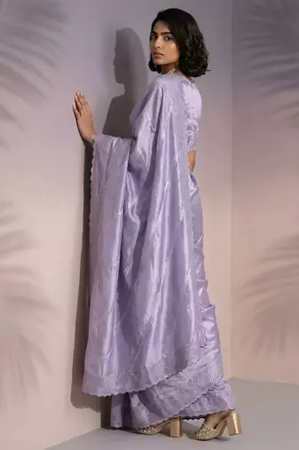 Lavender rasberry silk blend embroidered girlie saree