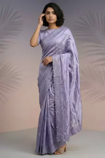 Lavender rasberry silk blend embroidered girlie saree
