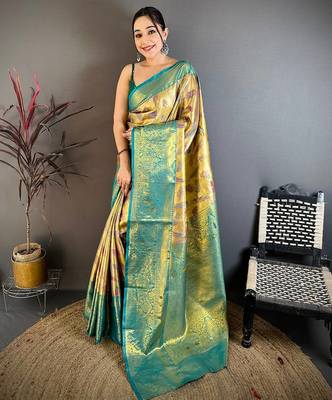 Yellow Color Weaving  Zari Border art silk saree  1