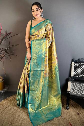 Yellow Color Weaving  Zari Border silk saree 