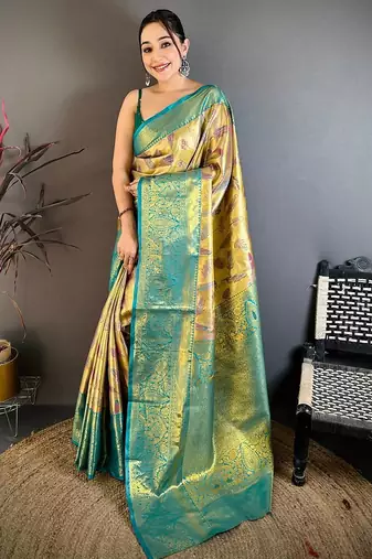 Yellow Color Weaving  Zari Border silk saree 
