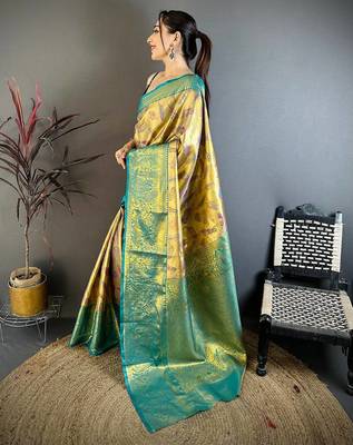 Yellow Color Weaving  Zari Border art silk saree  2