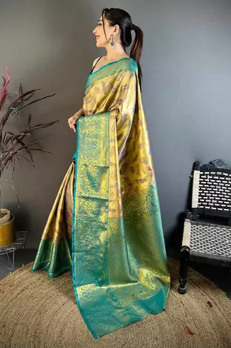 Yellow Color Weaving  Zari Border art silk saree 