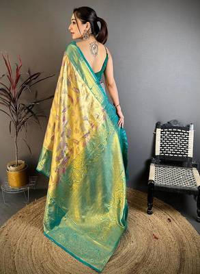 Yellow Color Weaving  Zari Border art silk saree  3