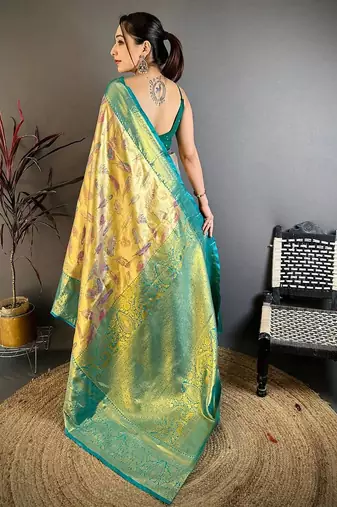 Yellow Color Weaving  Zari Border art silk saree 