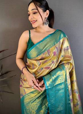 Yellow Color Weaving  Zari Border art silk saree  4