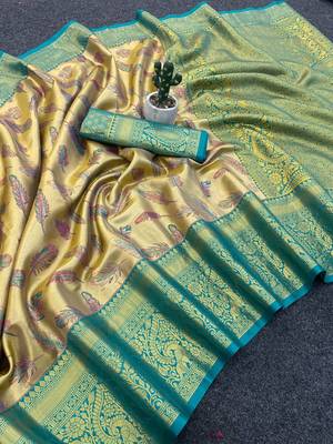 Yellow Color Weaving  Zari Border art silk saree  5