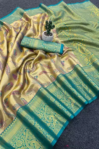 Yellow Color Weaving  Zari Border art silk saree 