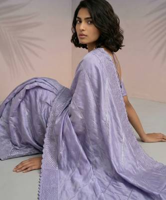 Lavender rasberry silk blend embroidered girlie saree 5