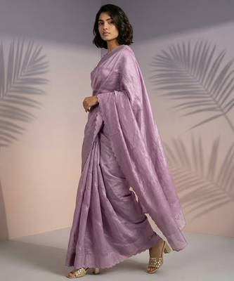 Mauve rasberry silk blend embroidered girlie saree 4