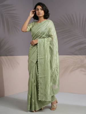 Pista rasberry silk blend embroidered girlie saree 1