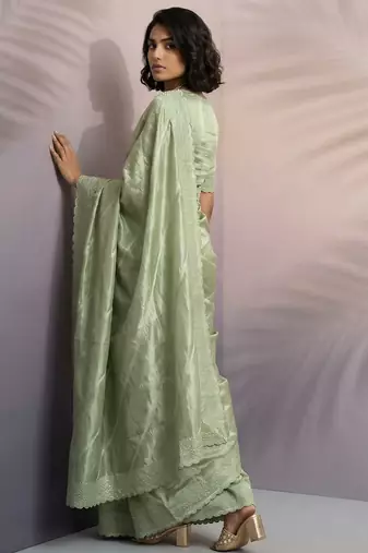 Pista rasberry silk blend embroidered girlie saree