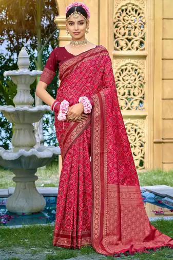 Maroon color beautiful soft silk woven designer saree