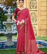Maroon color beautiful soft silk woven designer saree