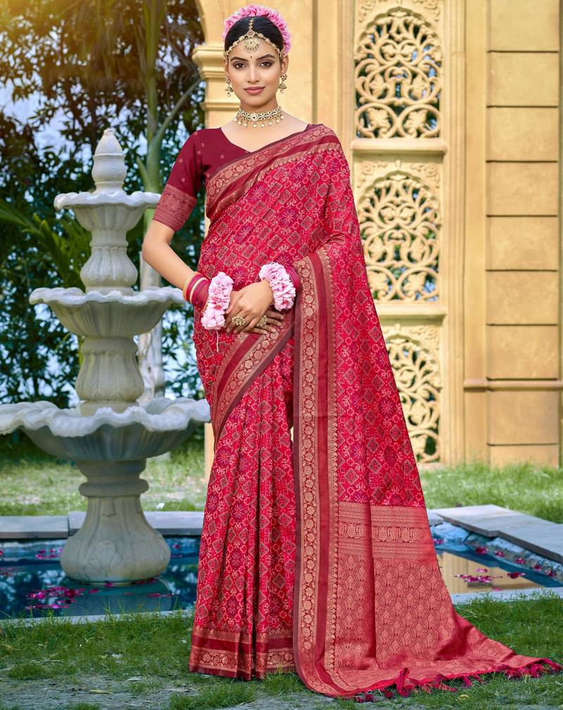 Maroon color beautiful soft silk woven designer saree