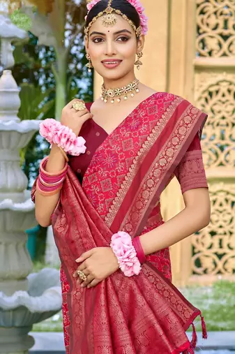 Maroon soft silk blend woven saree