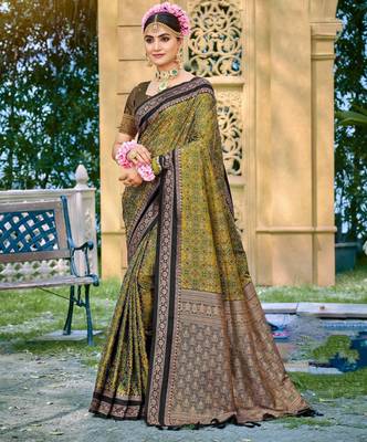 Mahendi soft silk blend woven saree 1