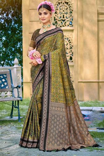 Mahendi color beautiful soft silk woven designer saree