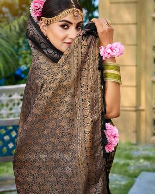 Mahendi soft silk blend woven saree 2
