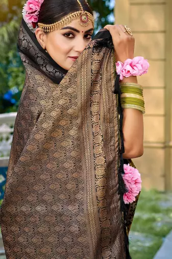 Mahendi soft silk blend woven saree