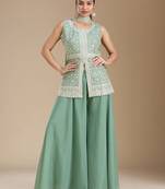 Teal color star georgette party wear designer peplum sharara set