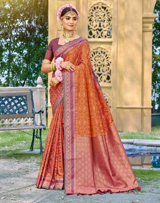Wine soft silk blend woven saree 1