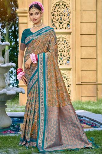 Rama color beautiful soft silk woven designer saree